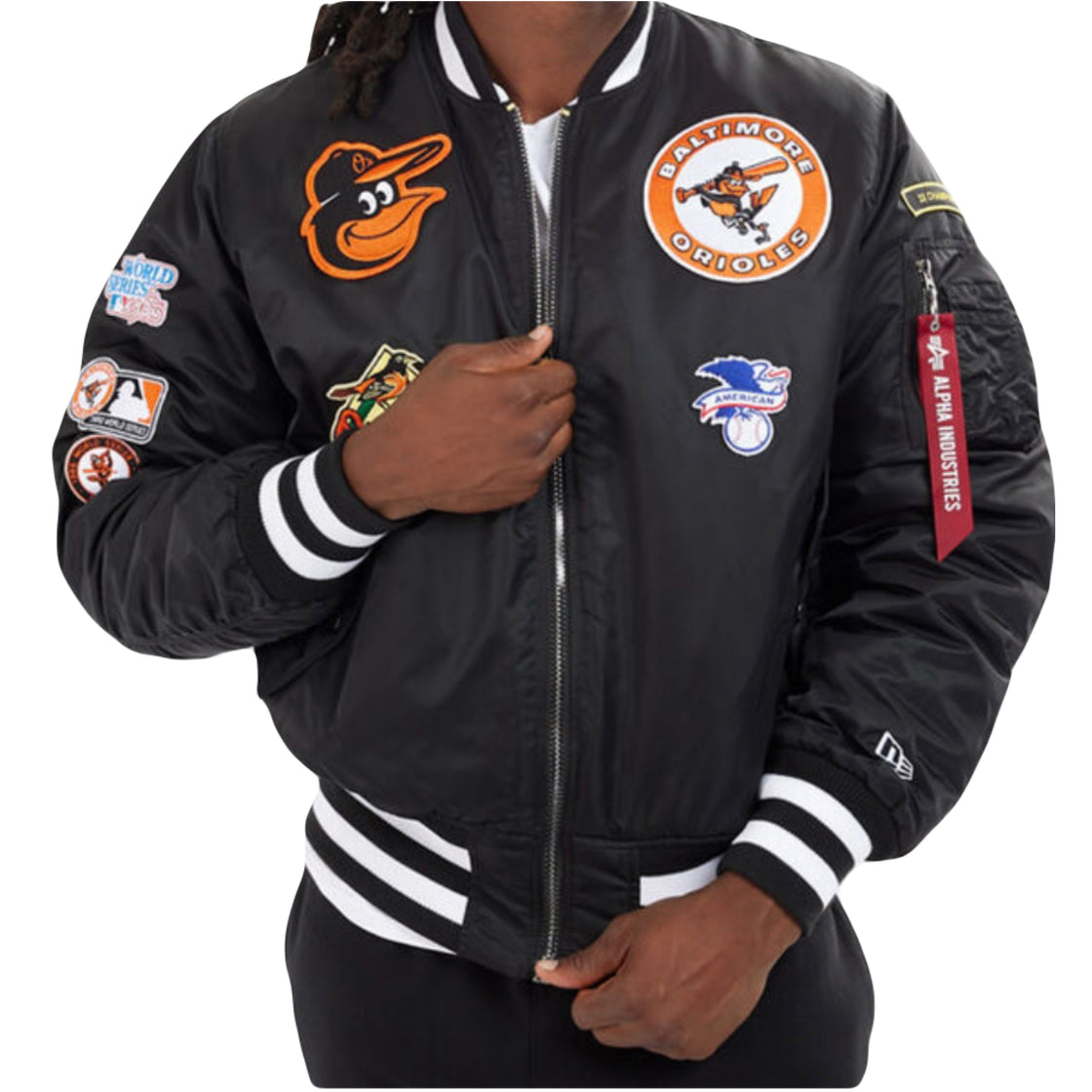 Baltimore Orioles X Alpha X New Era Ma-1 Black Bomber Jacket