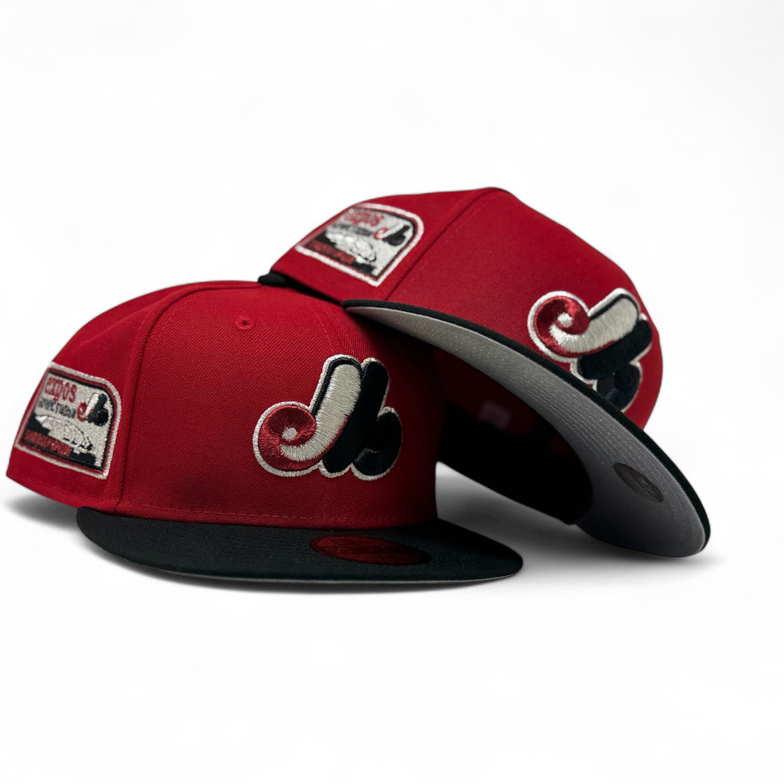 Montreal Expos Olympic Stadium Fitted Hats-Red Black