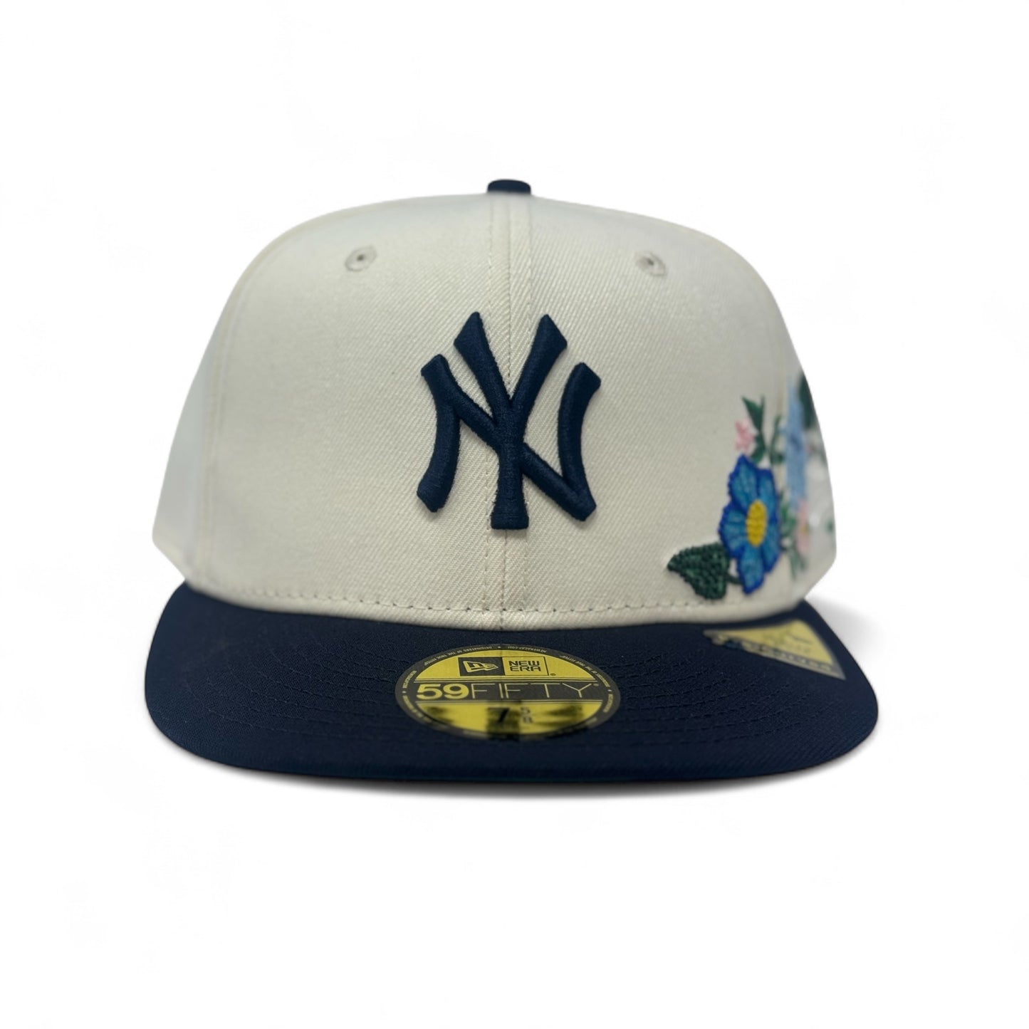 New York Yankees Tonal Floral Pre-Curved New Era Fitted-Off White Navy