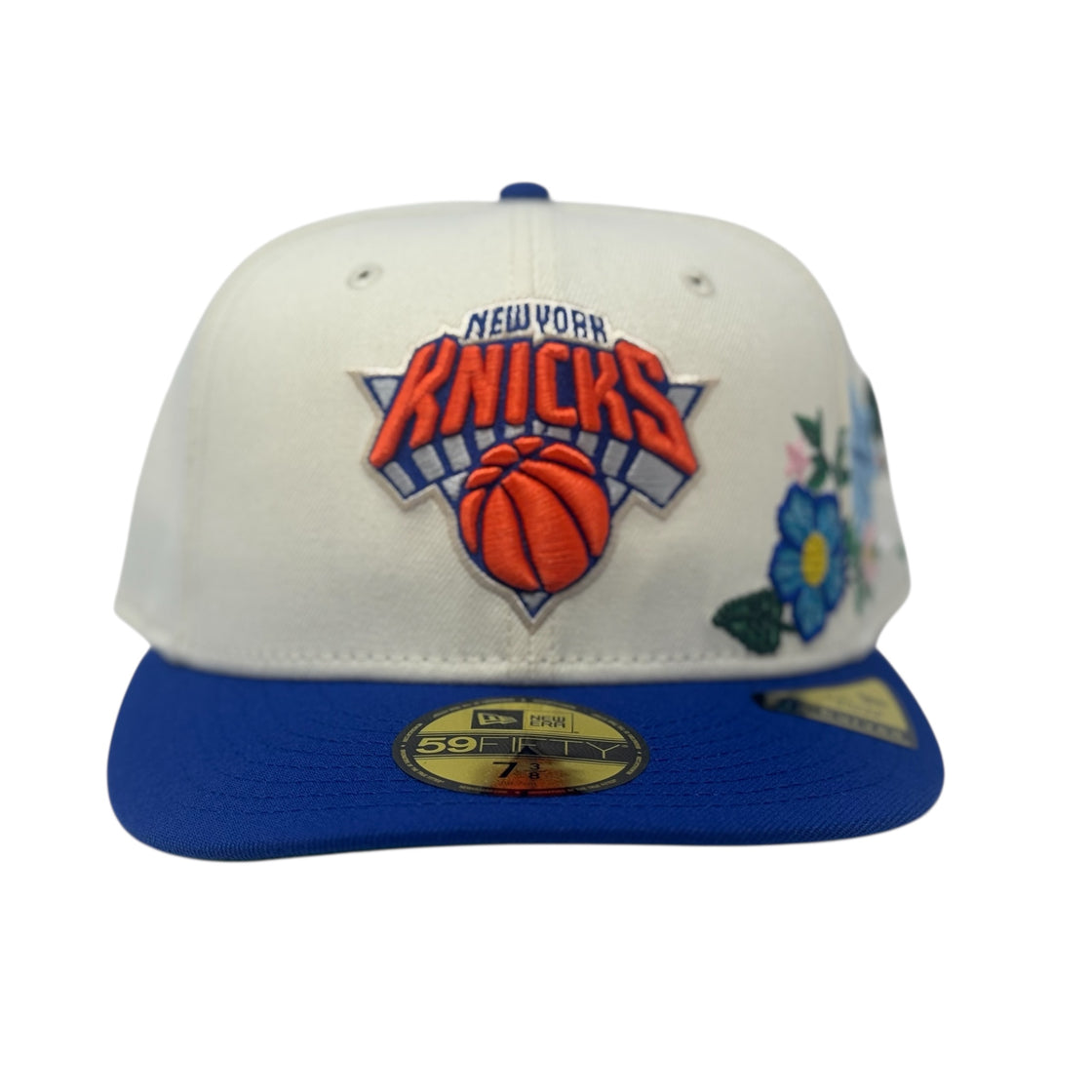 New York Knicks Tonal Floral Pre-Curved New Era Fitted-Off White Royal