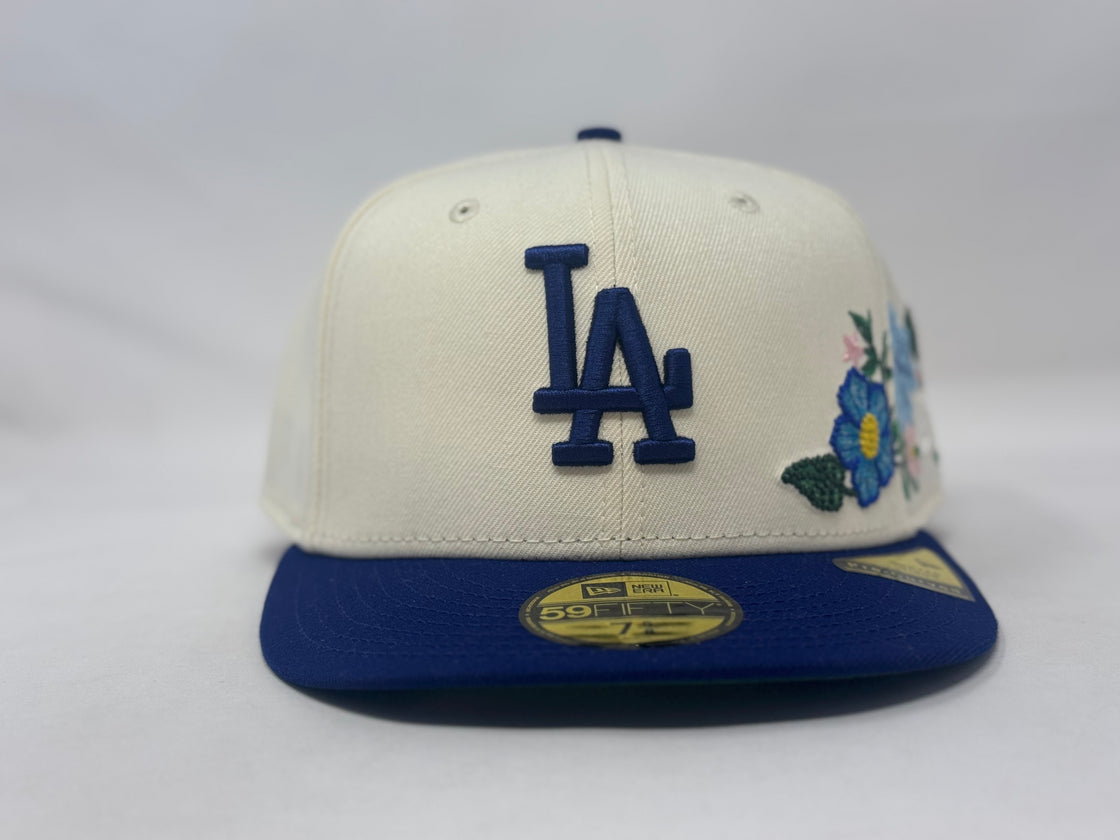 Los Angeles Dodgers Tonal Floral Pre-Curved New Era Fitted-Off White Royal