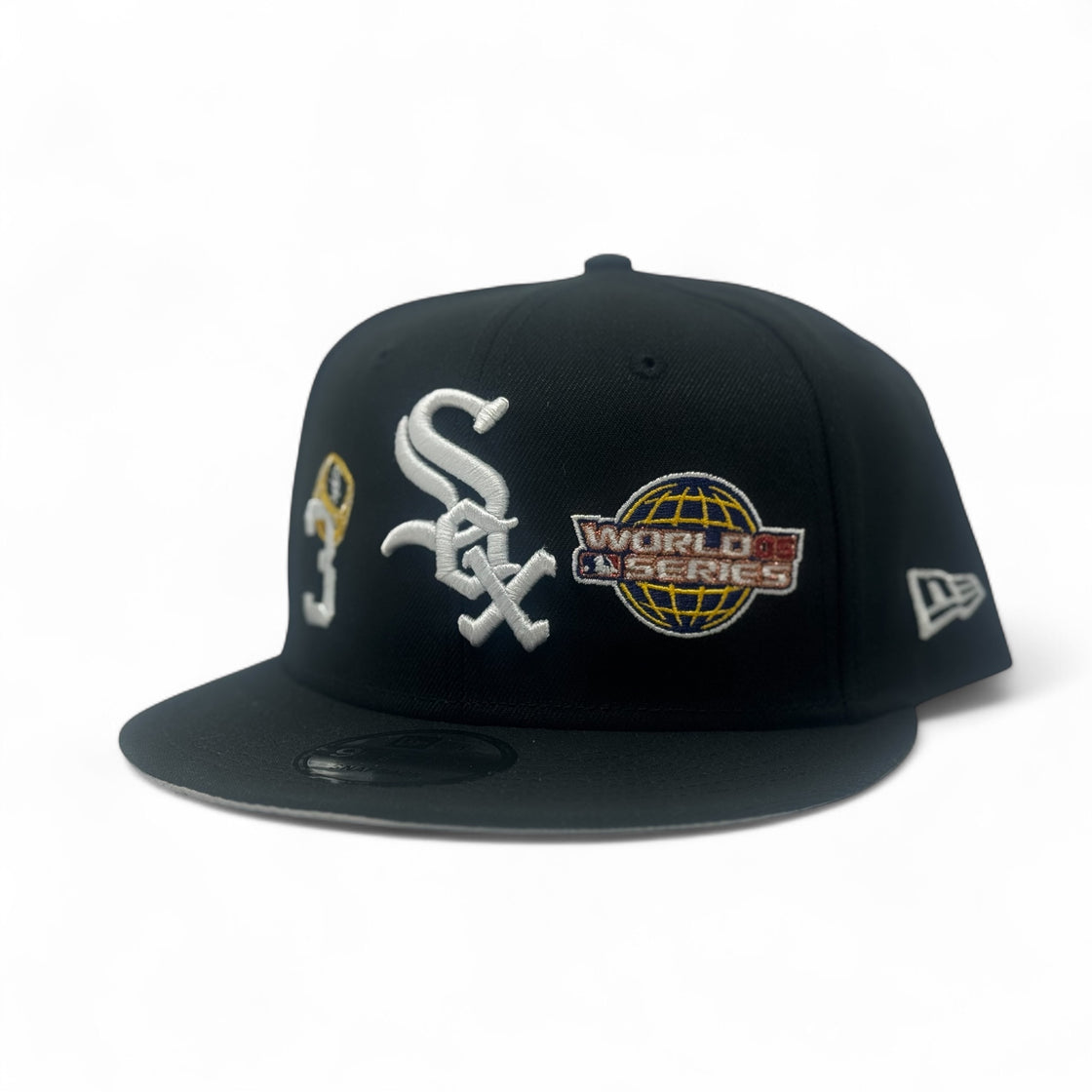 Chicago White Sox 3X Champions Multi Logo Snapback Hats-Black