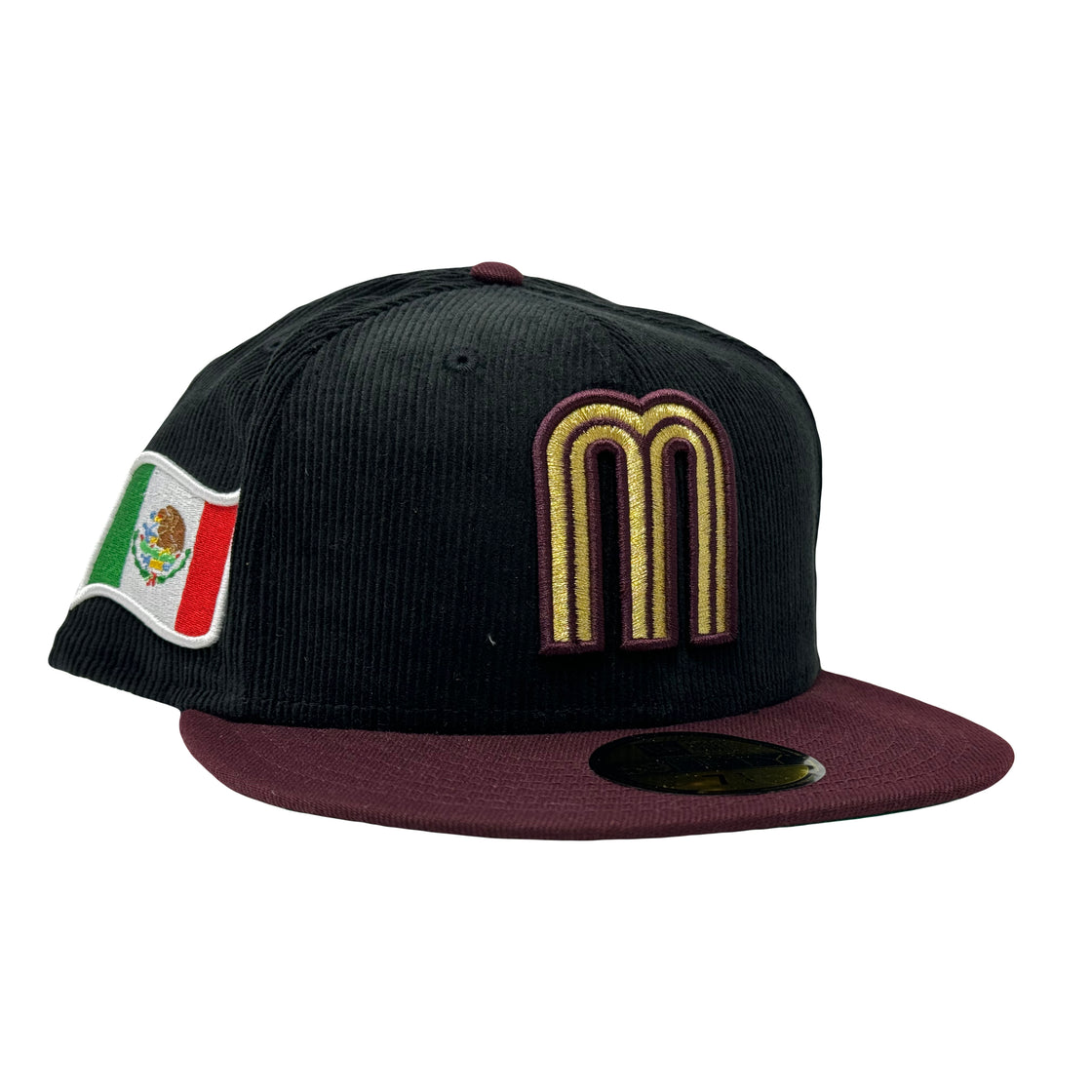 Mexico World Baseball Classic Black Corduroy Crown Maroon visor Green Brim New Era Fitted Hat