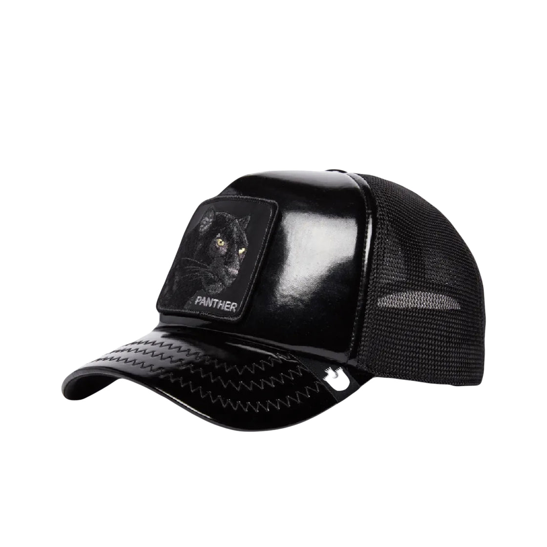 Obsidian Panther Black Patent Leather Trucker Hat