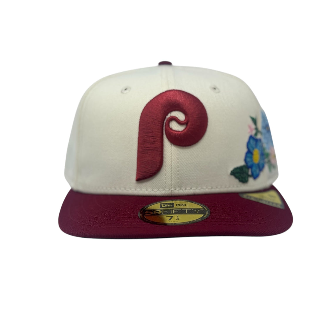 Philadelphia Phillies Tonal Floral Pre-Curved Fitted-Off White Burgundy