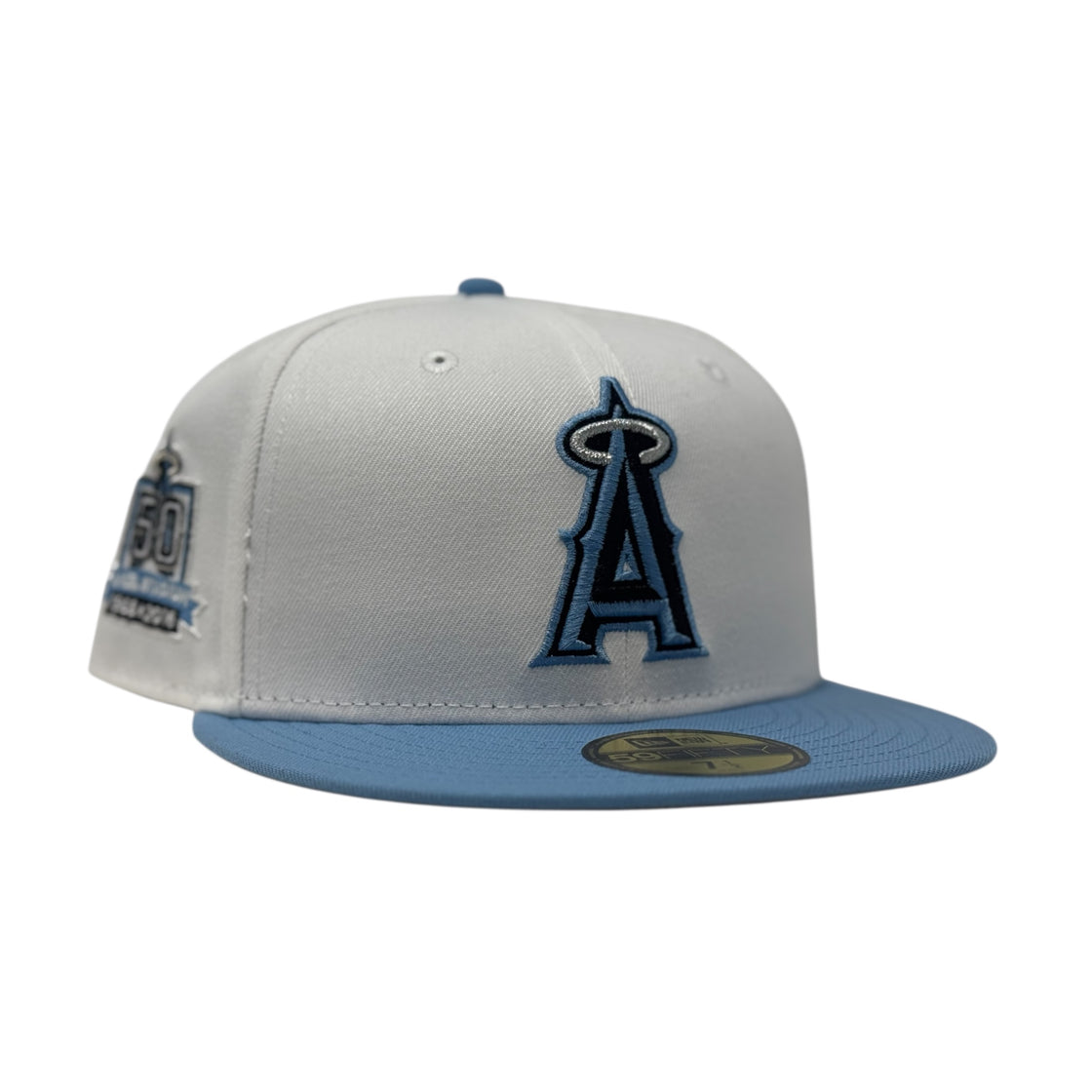 Los Angeles Angels 50th Anniversary Fitted Hats-White Sky Blue