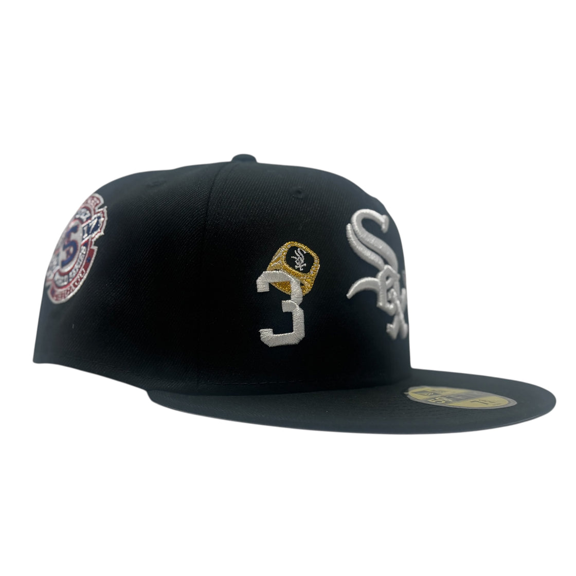 Chicago White Sox 3X Champions Multi Logo Fitted Hats-Black