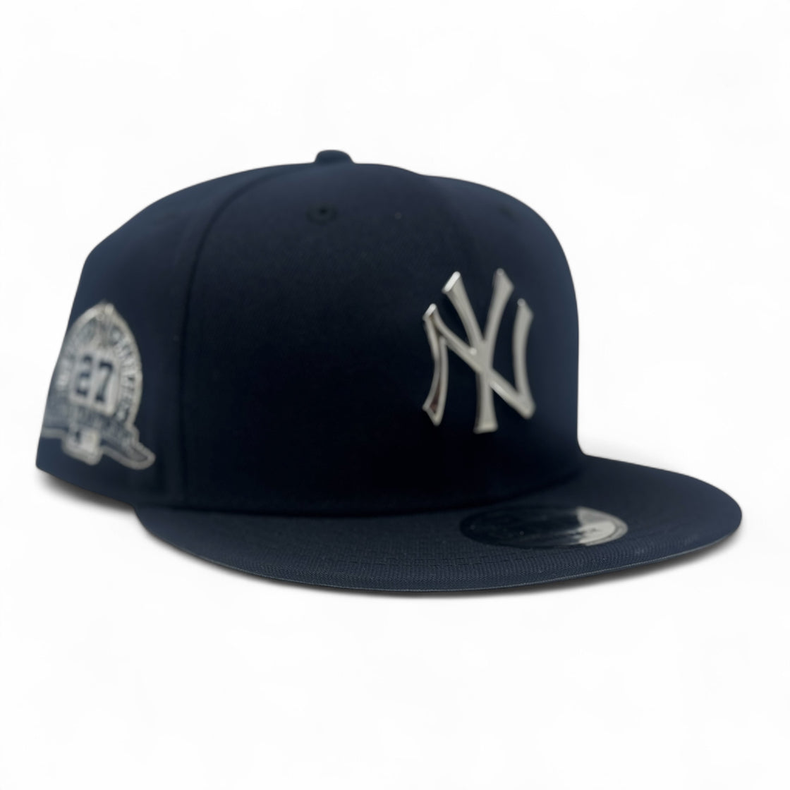 New York Yankees 27th Championship Metallic Silver Logo Snapback Hats-Navy