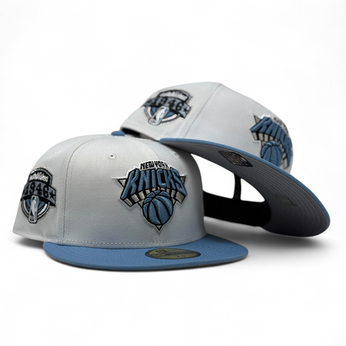 New York Knicks 1946 Established Fitted Hats-White Sky Blue