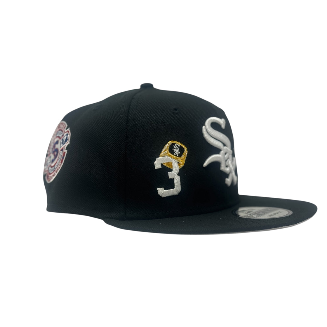 Chicago White Sox 3X Champions Multi Logo Snapback Hats-Black
