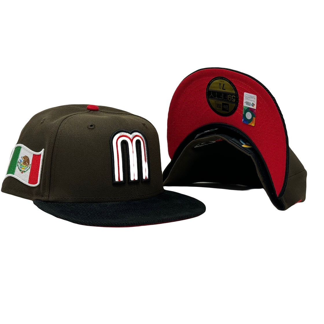 Mexico World Baseball Classic Brown Black Corduroy Visor Red Brim New Era Fitted Hat