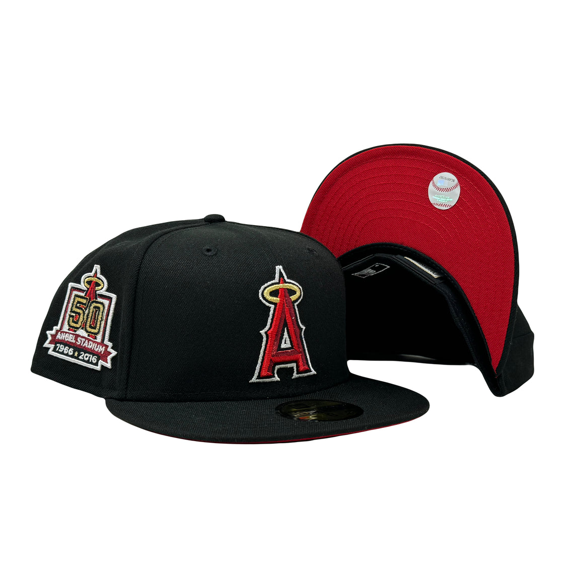 Los Angeles Angels 50th Anniversary Black Red Brim New Era Fitted Hat