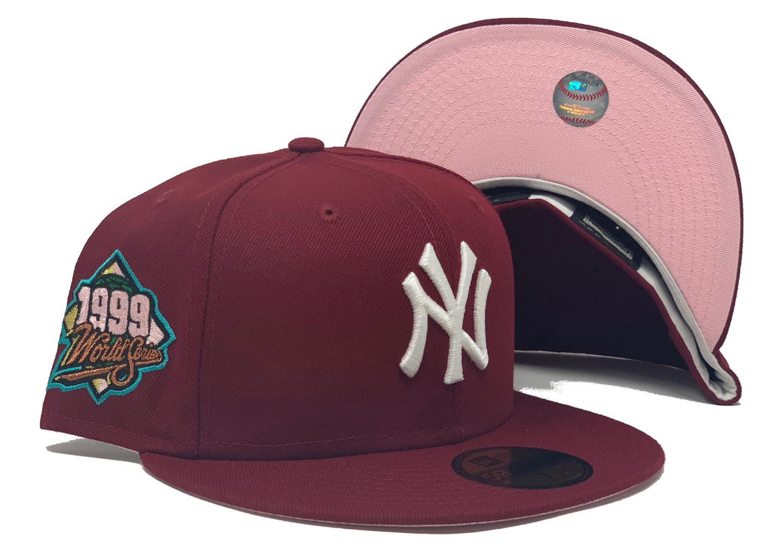 New York Yankees 1999 World Series Burgundy Pink Brim New Era Fitted Hat