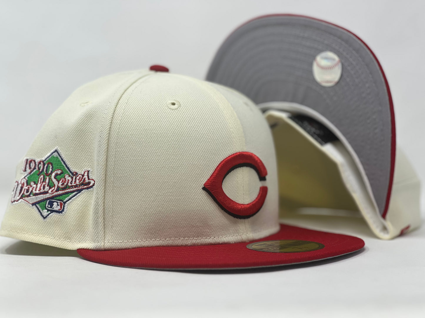 CINCINNATI REDS 1990 WORLD SERIES GRAY BRIM NEW ERA FITTED HAT