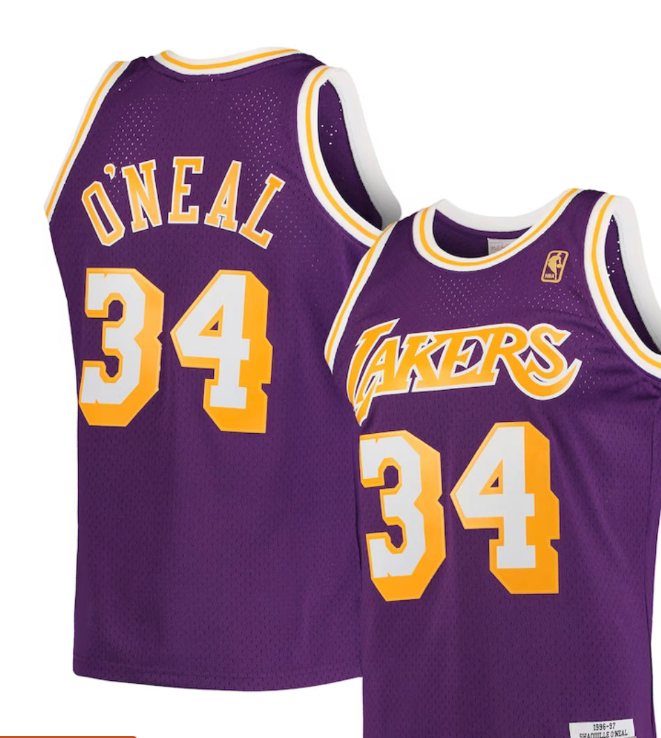 Los Angeles Lakers Road 1996-97 Shaquille O'Neal Mitchell and Ness swingman Jersey
