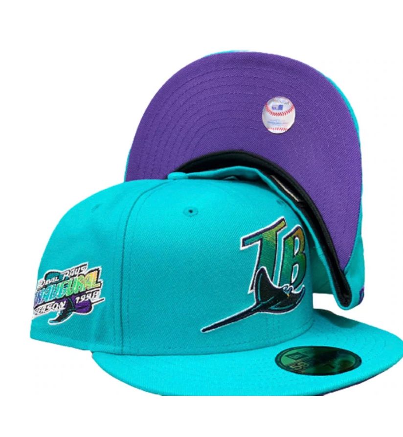Tampa Bay Devil Rays Hat Baseball Cap Fitted 7 3/8 New Era Vintage Black  Purple