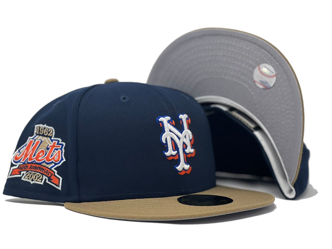 NEW YOEK METS 40TH ANNIVERSARY NAVY CAMEL VISOR RED BRIM NEW ERA FITTED HAT
