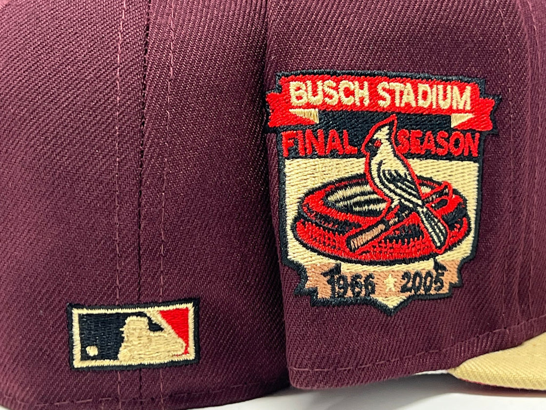 St. Louis Cardinals Busch Stadium Final Season Maroon Vegas Gold Visor Red Brim New Era Fitted Hat