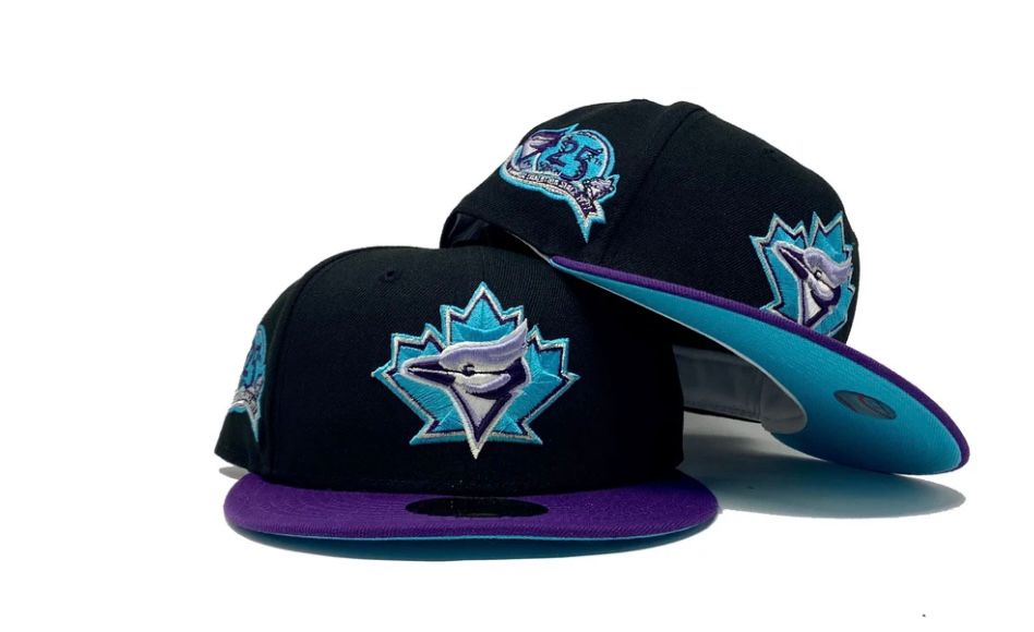 Toronto Blue Jays 25th Anniversary New Era 59Fifty Fitted Hat (White Black  Green Under Brim) in 2023