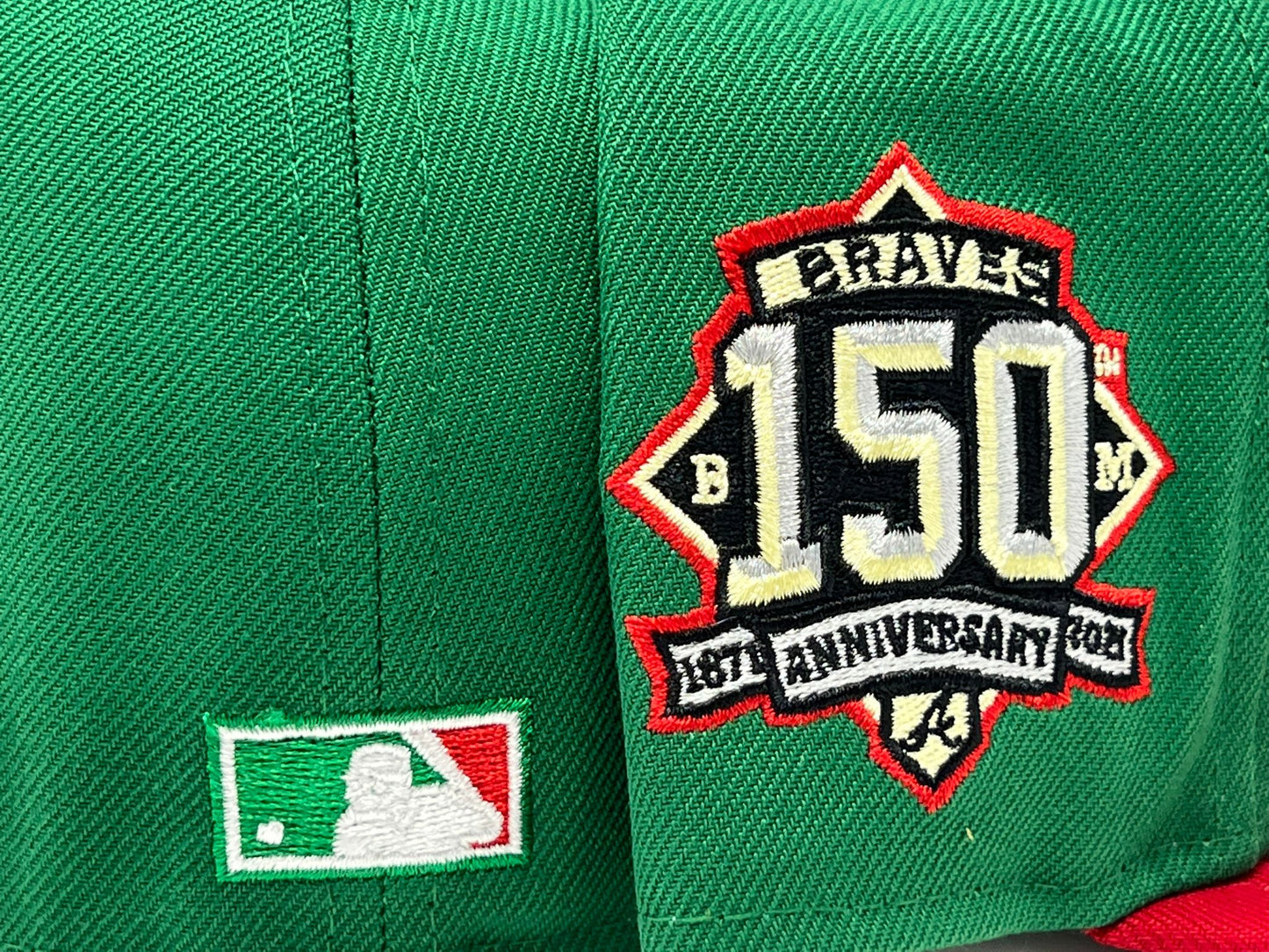 Atlanta Braves 150th Anniversary " Xmas Pack" Green Red Visor Gray Brim New Era Fitted Hat