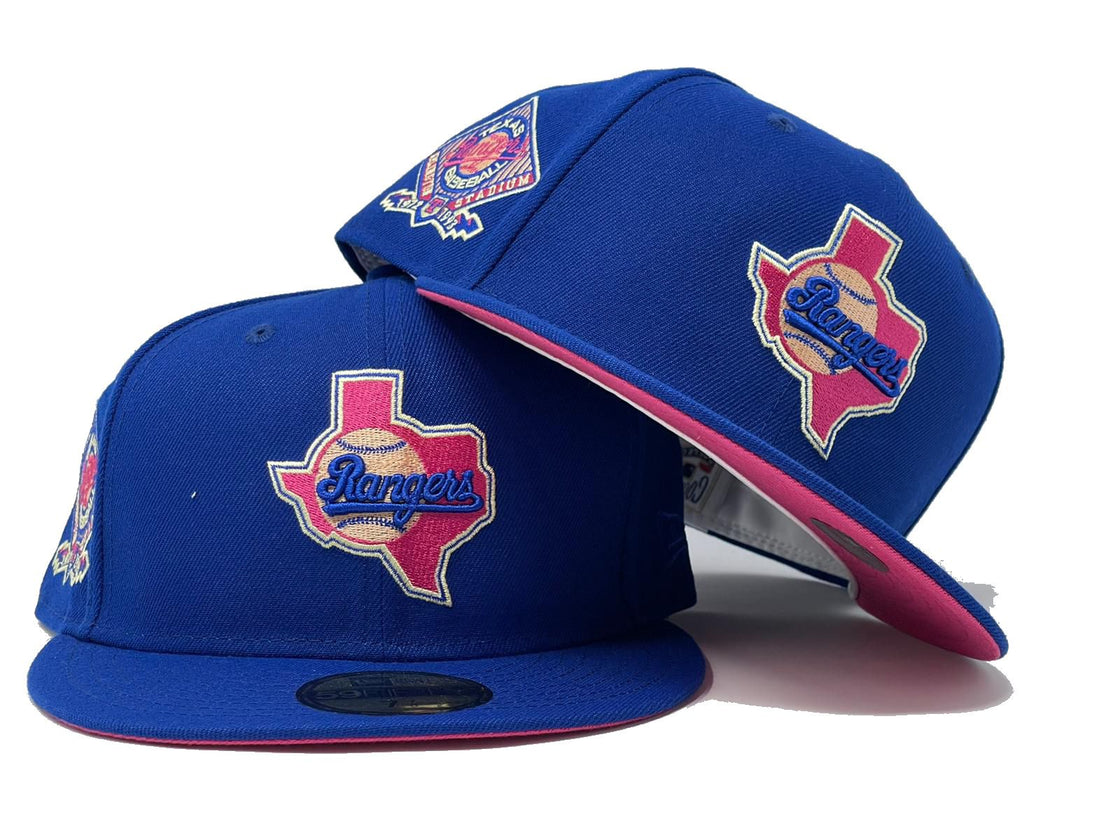 TEXAS RANGERS ARLINGTION STADIUM FUSION PINK BRIM NEW ERA FITTED HAT