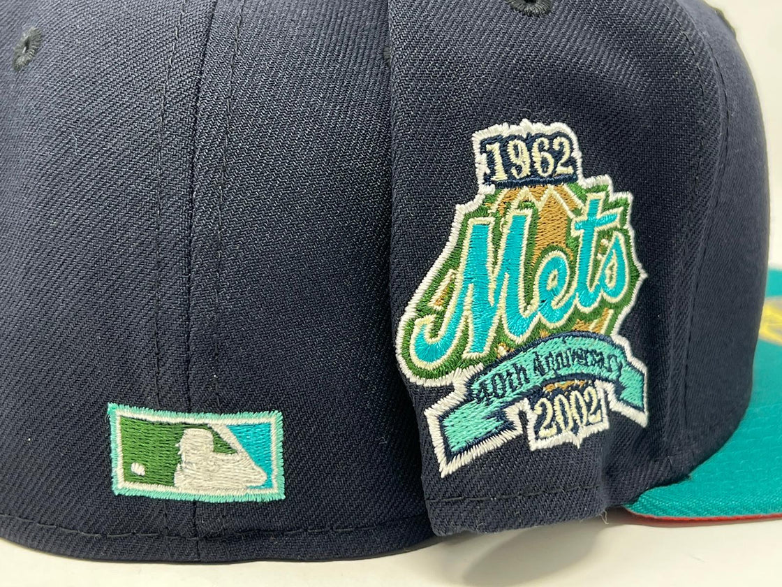 NEW YORK METS 40TH ANNIVERSARY NAVY AQUA ORANGE BRIM NEW ERA FITTED HAT