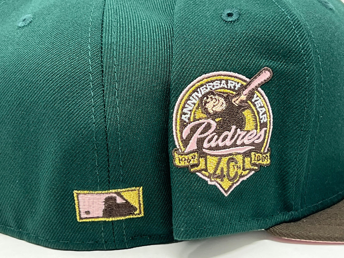 SAN DIEGO PADRES 40TH ANIIVERSARY DARK GREEN BROWN VISOR PINK BRIM NEW ERA FITTED HAT