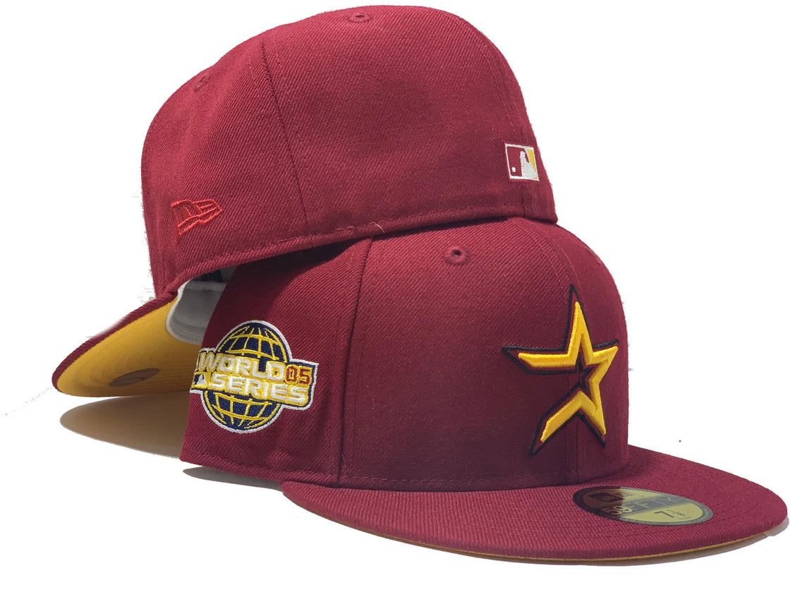 HOUSTON ASTRO 2005 WORLD SERIES BURGUNDY YELLOW BRIM NEW ERA FITTED HAT