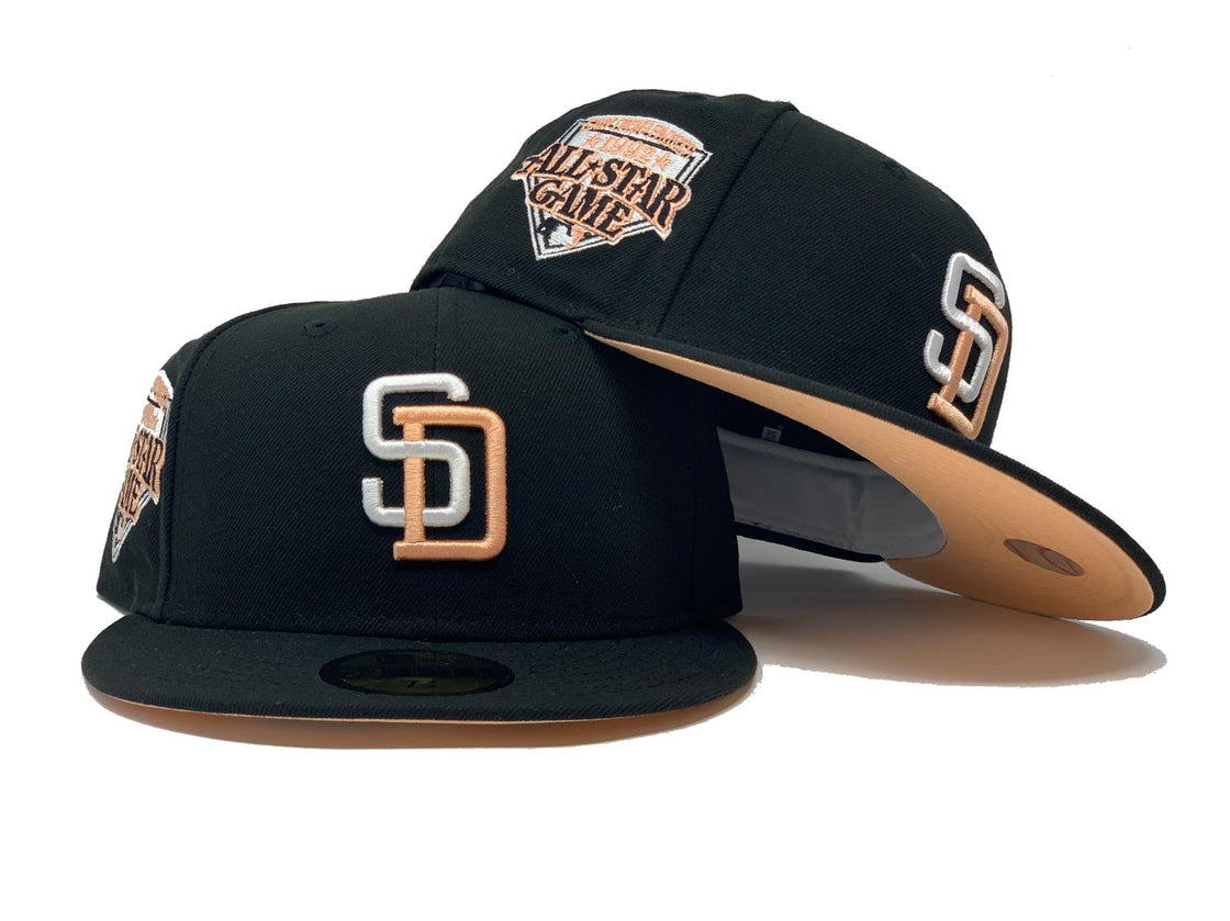 SAN DIEGO PADRES 1992 ALL STAR GAME BLACK PEACH BRIM NEW ERA FITTED HAT