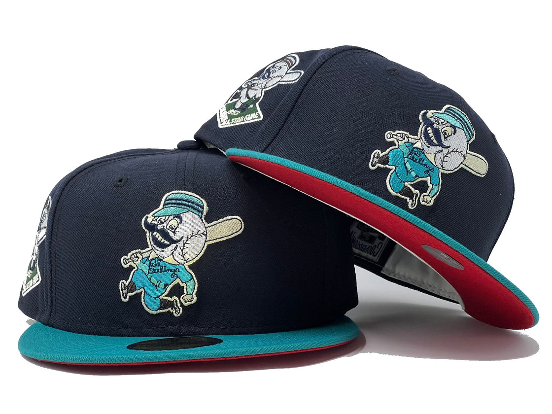 Cincinnati Reds 1953 All Star Game Navy Teal Visor Red Brim New Era Fitted Hat