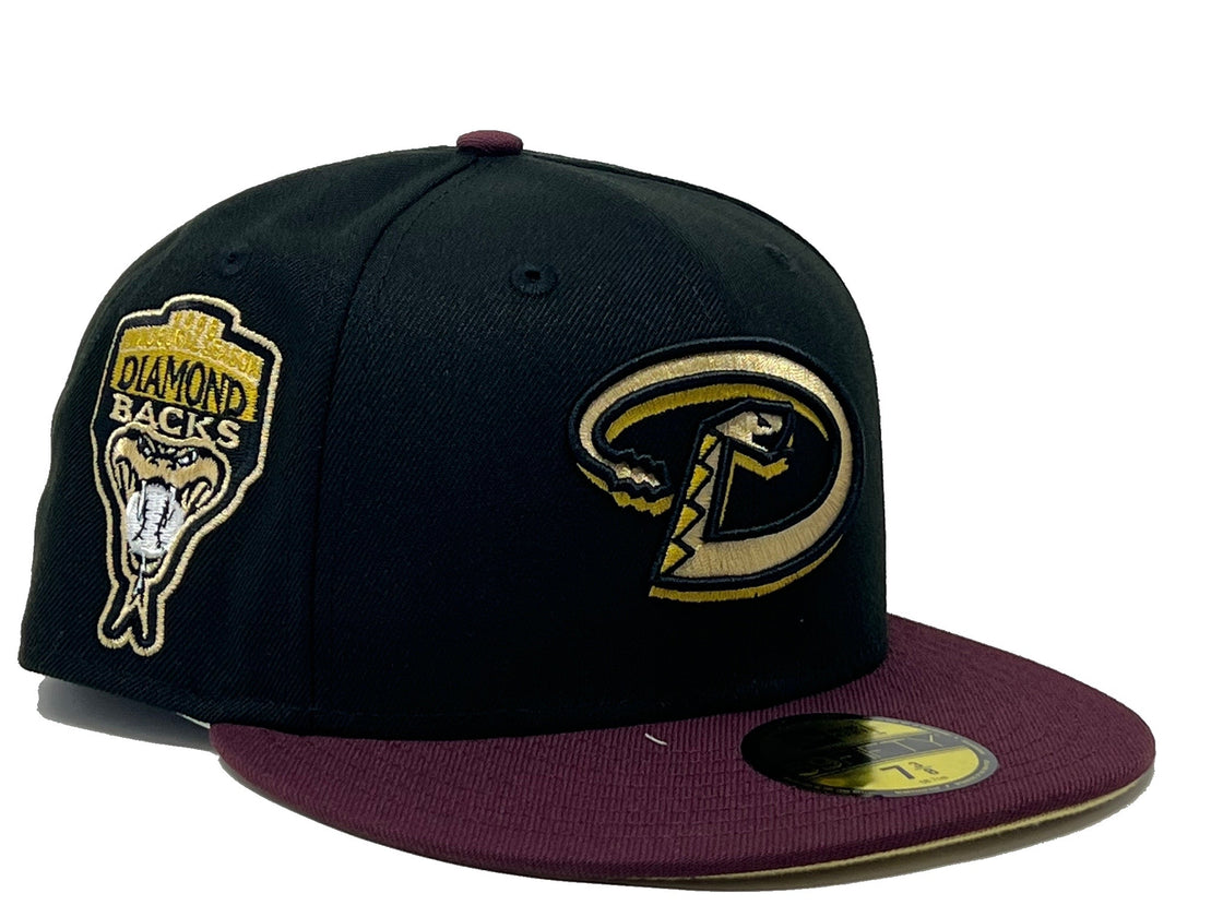 Arizona Diamondbacks 1998 Inaugural Season Black Maroon Visor Vegas Gold Brim New Era Fitted Hat