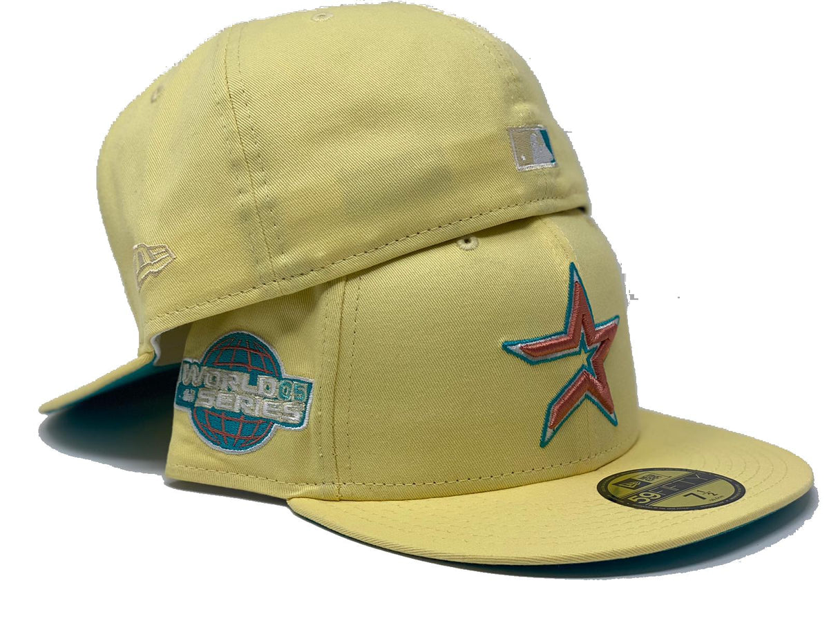 HOUSTON ASTROS 2005 WORLD SERIES SOFT YELLOW TEAL BRIM NEW ERA