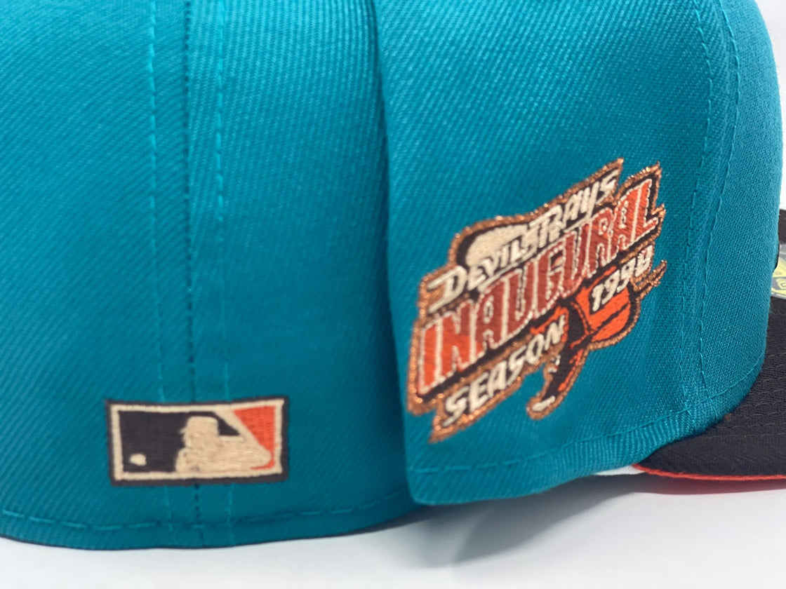 TAMPA BAY DEVIL RAYS 1998 INAUGURAL SEASON AQUA BROWN ORANGE BRIM NEW ERA FITTED HAT
