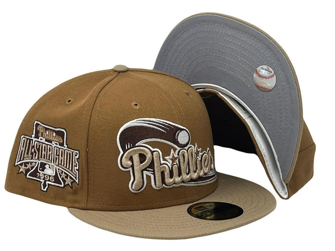 Philadelphia Phillies 1996 All Star Game Light Bronze Camel Visor Gray Brim New Era Fitted Hat