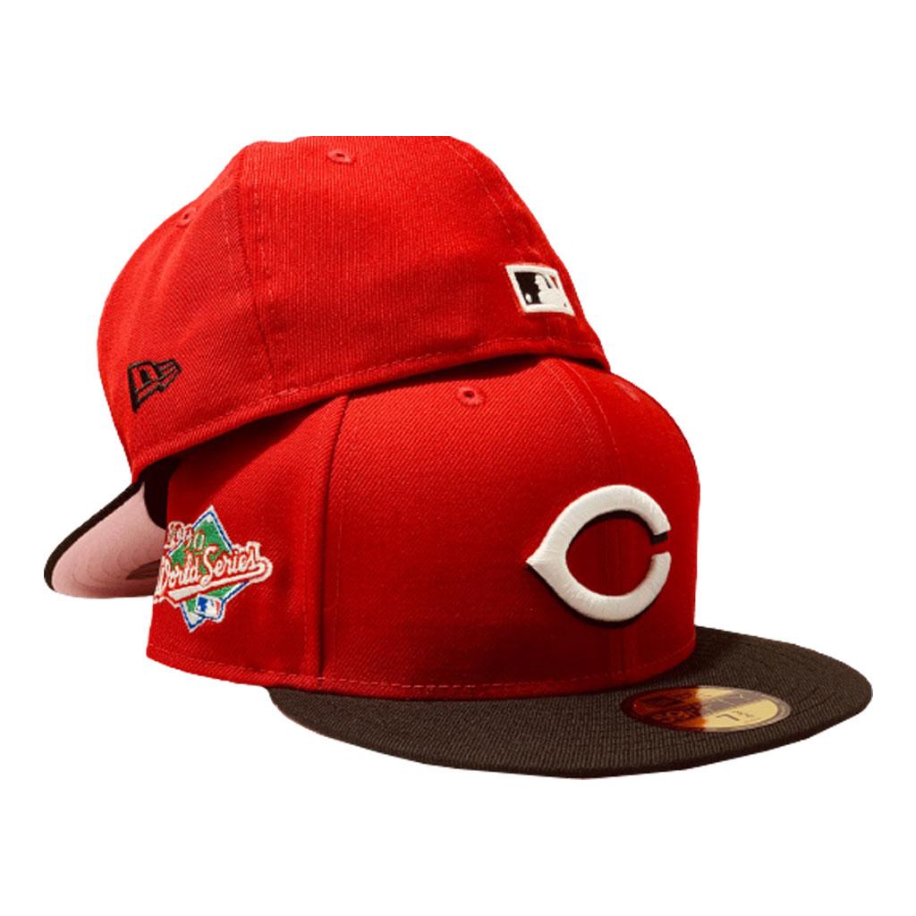Cincinnati Reds 1990 World Series New Era 59FIFTY Fitted Hats (Red Gray Under BRIM) - Reds Coopers Town Fitteds – Retro Reds Green Underbrim 5950 Caps
