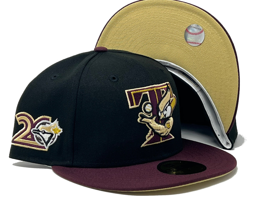 TORONTO BLUE JAYS 20TH ANNIVERSARY BLACK MAROON VISOR VEGAS GOLD BRIM NEW ERA FITTED HAT
