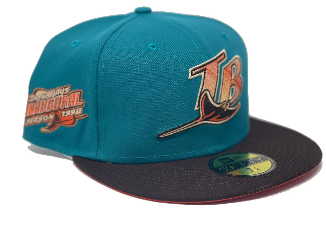 TAMPA BAY DEVIL RAYS 1998 INAUGURAL SEASON AQUA BROWN ORANGE BRIM NEW ERA FITTED HAT