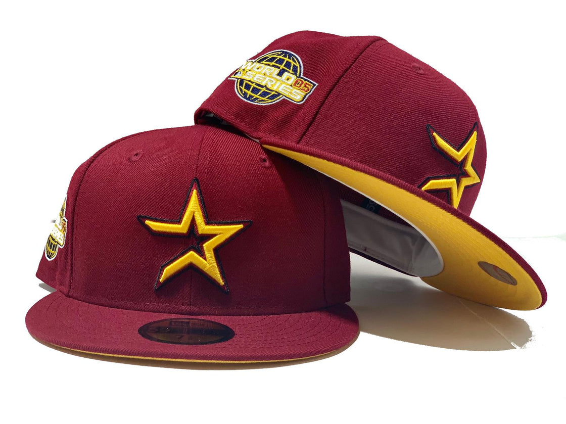HOUSTON ASTRO 2005 WORLD SERIES BURGUNDY YELLOW BRIM NEW ERA FITTED HAT