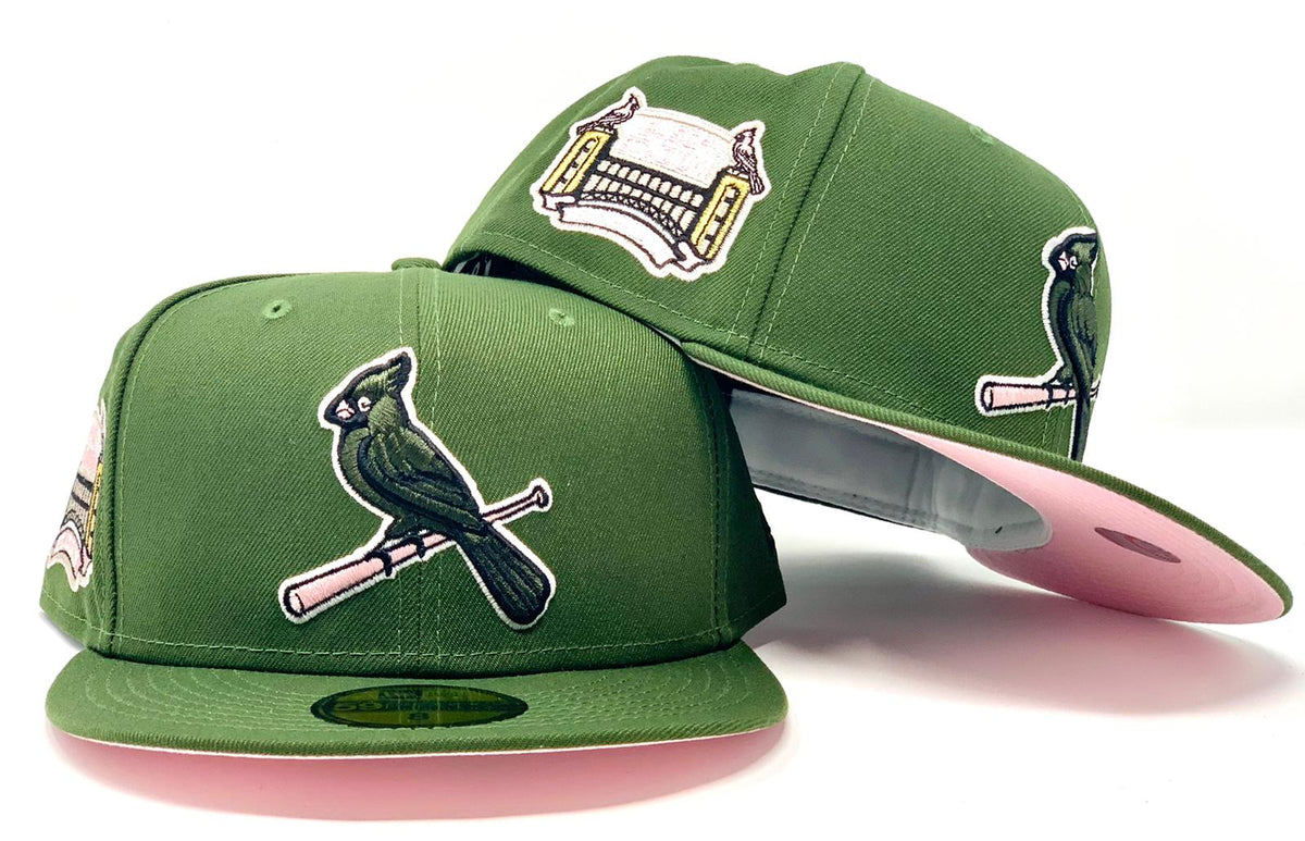 ST. LOUIS CARDINLAS BUSCH STADIUM OLIVE PINK BRIM NEW ERA FITTED