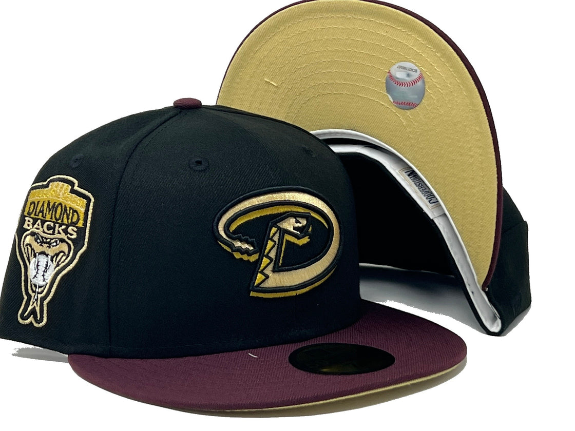 Arizona Diamondbacks 1998 Inaugural Season Black Maroon Visor Vegas Gold Brim New Era Fitted Hat