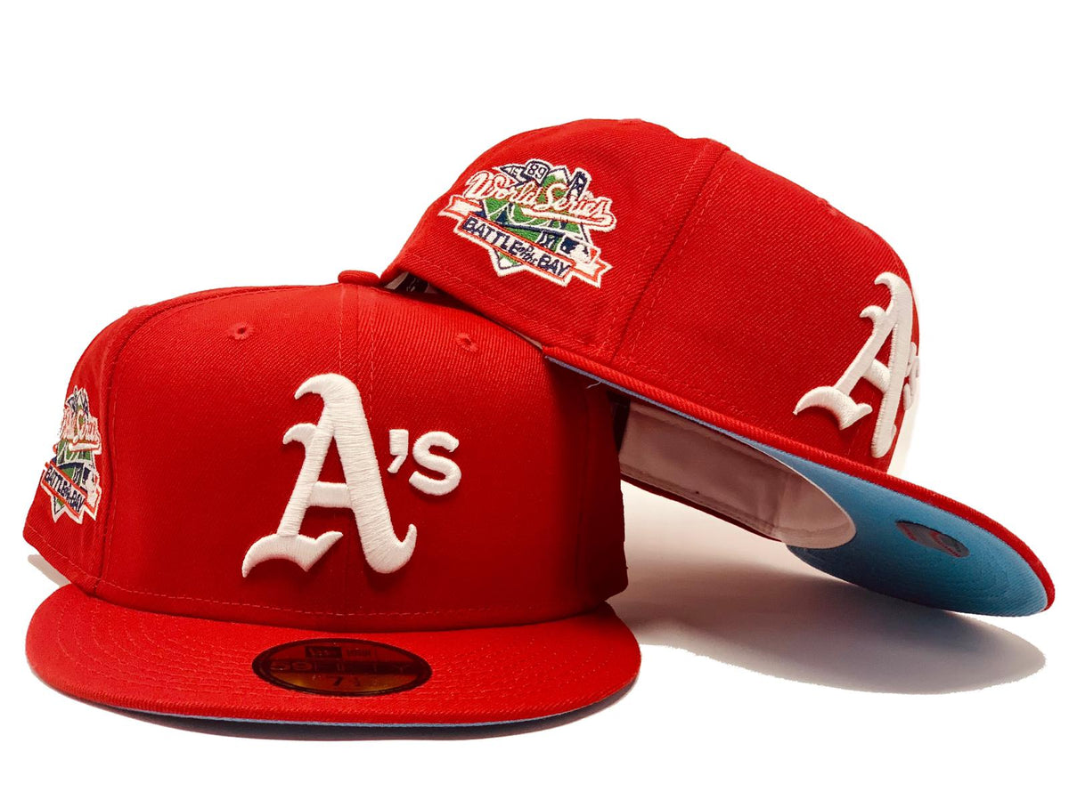 OAKLAND ATHLETICS 1989 BATTLE OF THE BAY BLACK RED BRIM NEW ERA FITTED –  Sports World 165