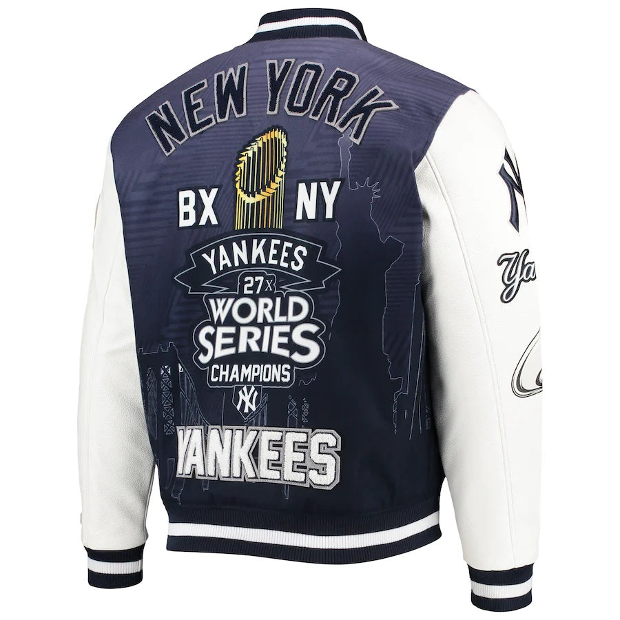 New York Yankees Full Leather Jacket - Navy 2X-Large