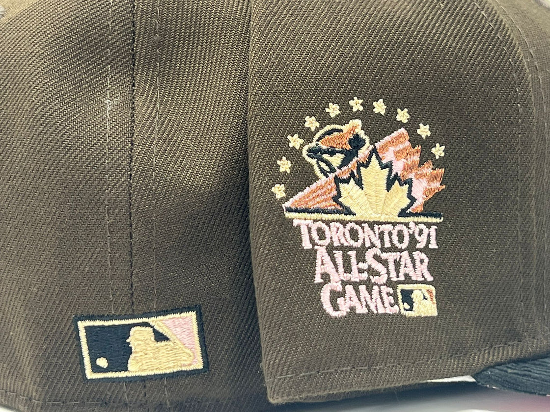 TORONTO BLUE JAYS 1991 ALL STAR GAME BROWN BLACK CORDUROY VISOR PINK BRIM NEW ERA FITTED HAT