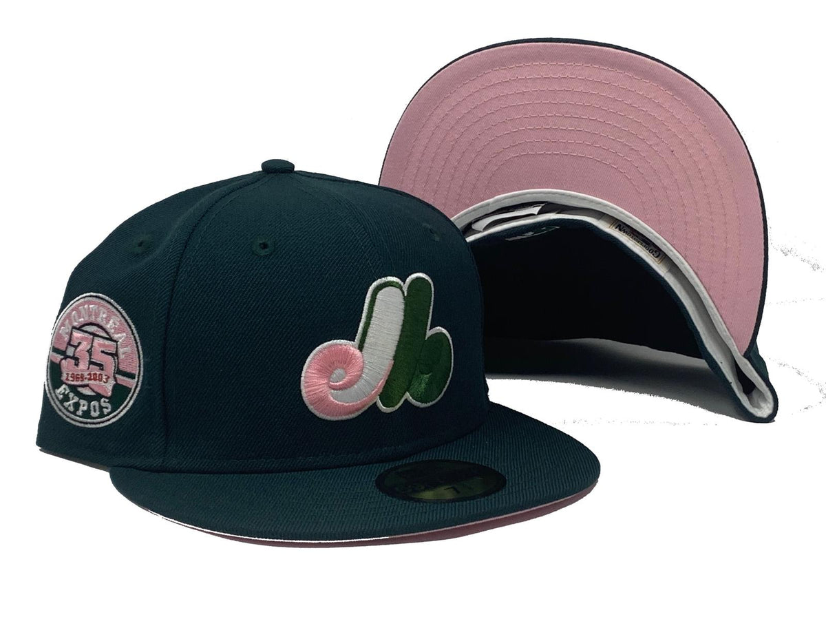 MONTREAL EXPOS 35TH ANNIVERSARY BROWN PINK BRIM NEW ERA FITTED HAT