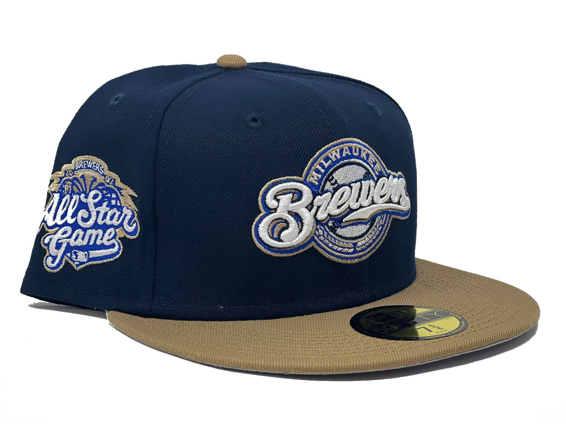 MILWAUKEE BREWERS 2002 ALL STAR GAME LIGHT NAVY CAMEL GRAY BRIM NEW ERA FITTED HAT