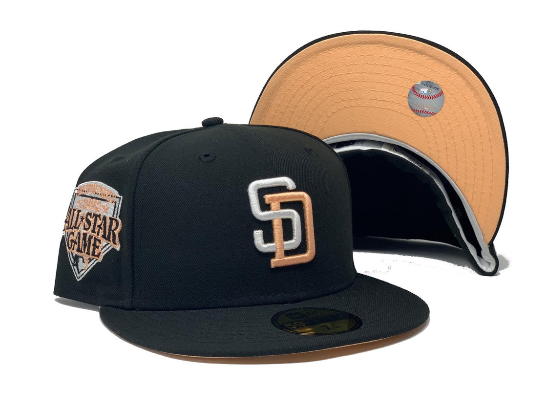 SAN DIEGO PADRES 1992 ALL STAR GAME BLACK PEACH BRIM NEW ERA FITTED HAT