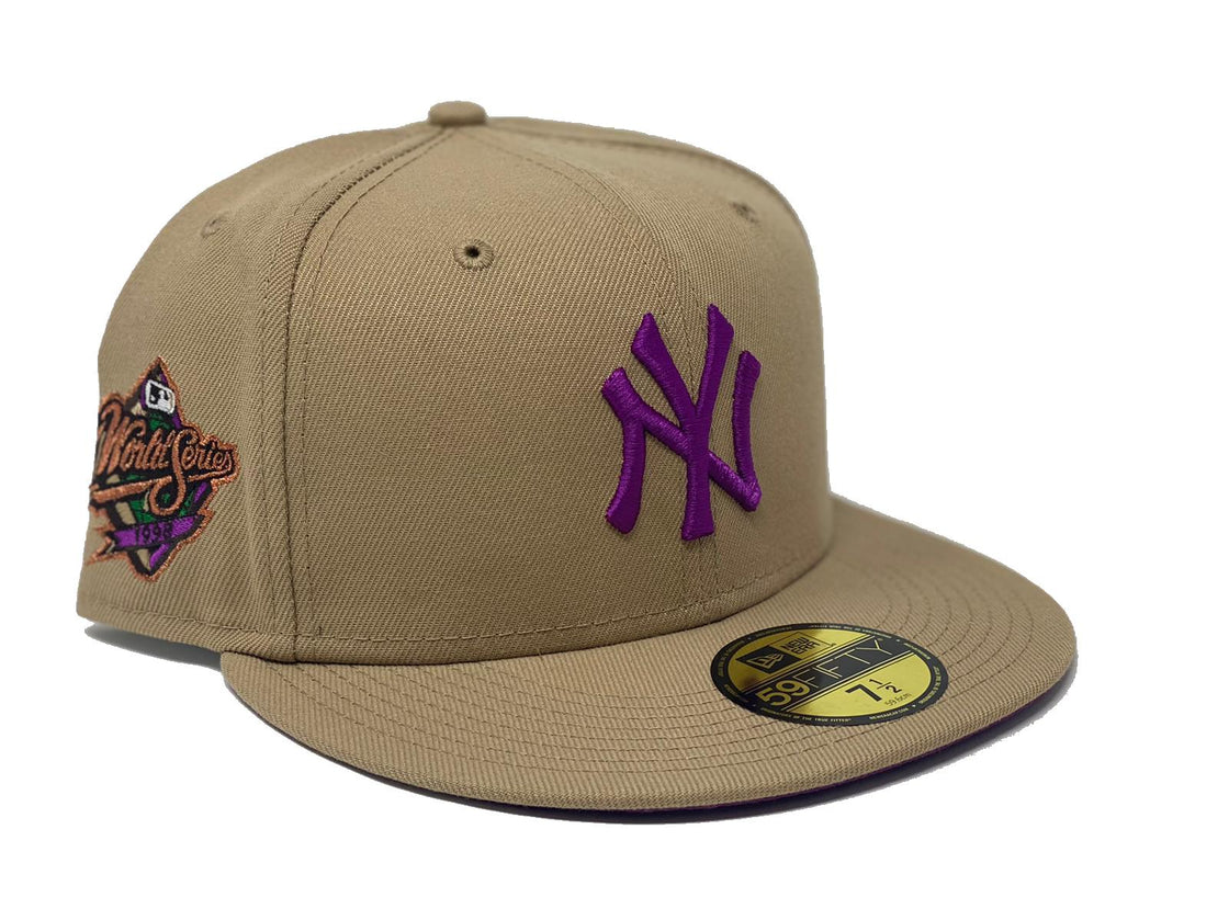 NEW YORK YANKEES 1998 WORLD SERIES TAN PURPLE BRIM NEW ERA FITTED HAT