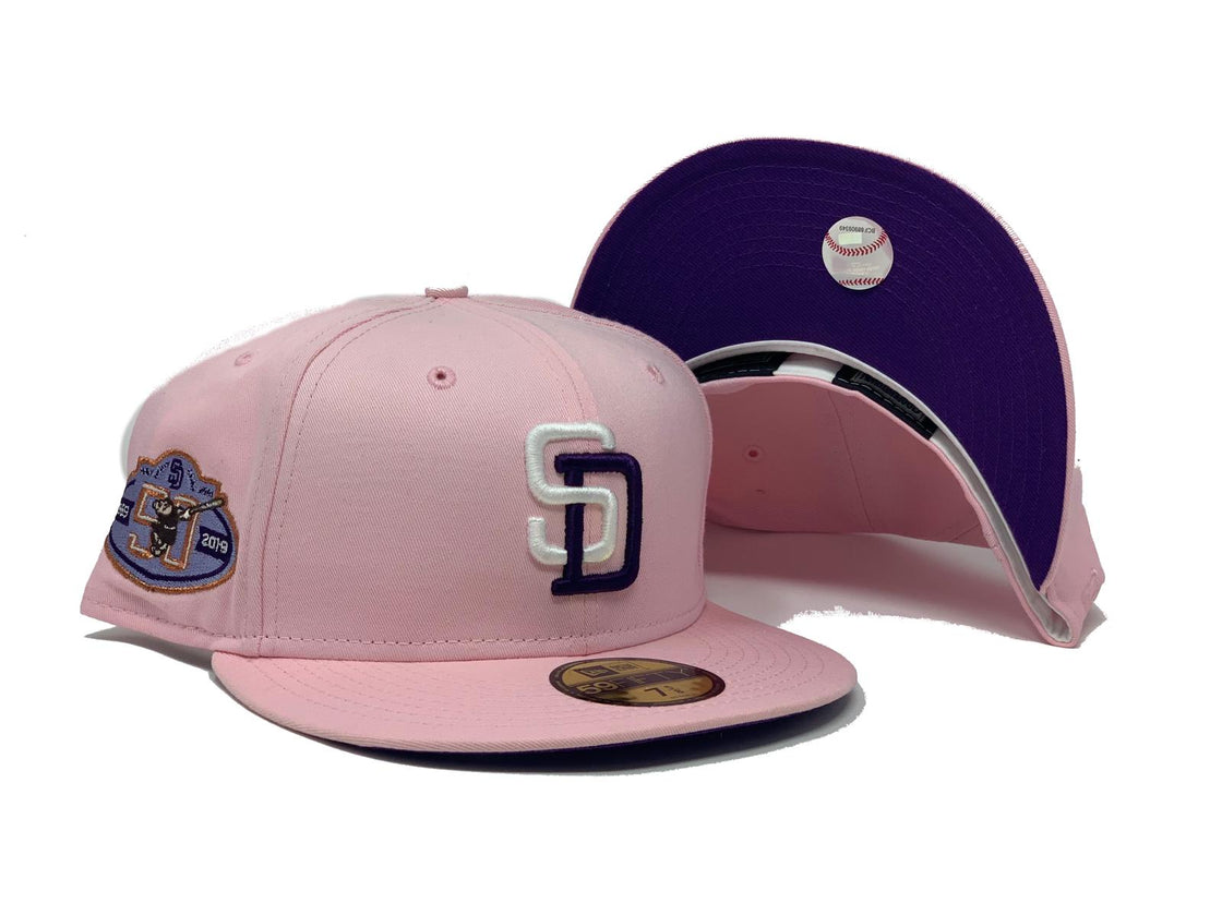 SAN DIEGO PADRES 50TH ANNIVERSARY LIGHT PINK PURPLE BRIM NEW ERA FITTED HAT