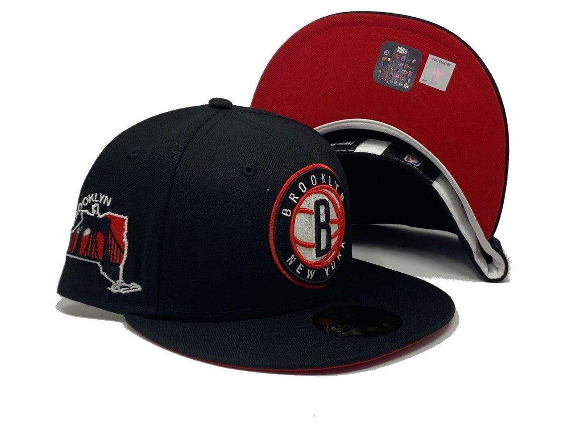 Black Brooklyn Nets Red Bottom Custom 59fifty New Era Fitted Hat