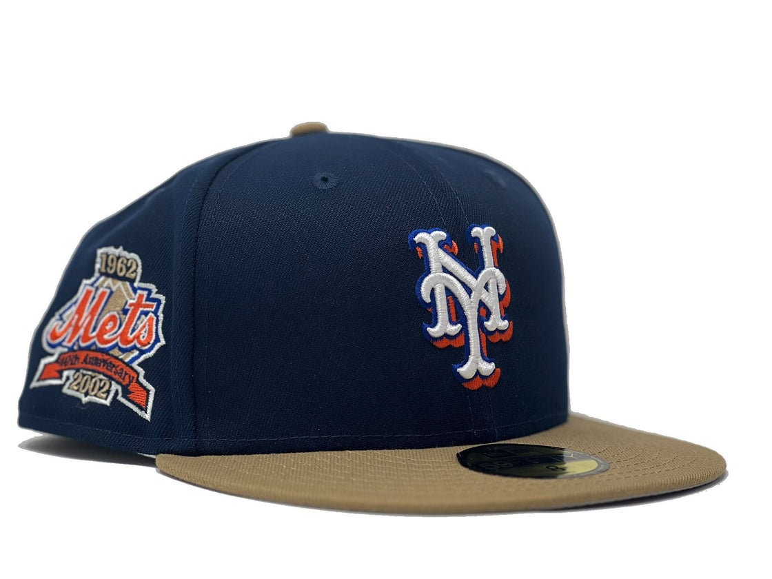 NEW YOEK METS 40TH ANNIVERSARY NAVY CAMEL VISOR RED BRIM NEW ERA FITTED HAT